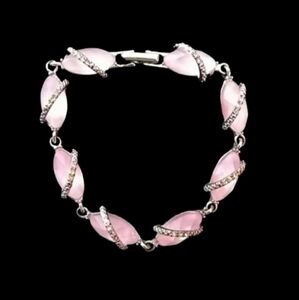 Avon Pink Silvertone Bracelet with Rhinestones | EUC
